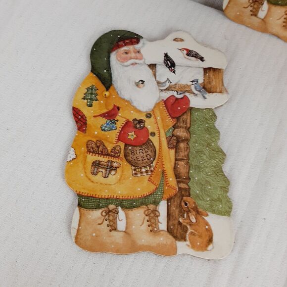 Christmas Corkboard Coasters 9pc Old St Nicholas Santa Clause Primitive Birds - Picture 5 of 12